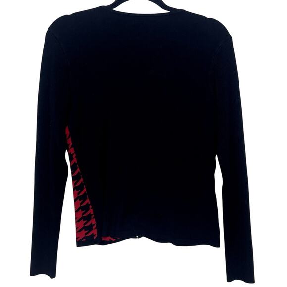 Women's Michelle Nicole Red and Black Houndstooth Zip Up Sweater Medium - Picture 2 of 4